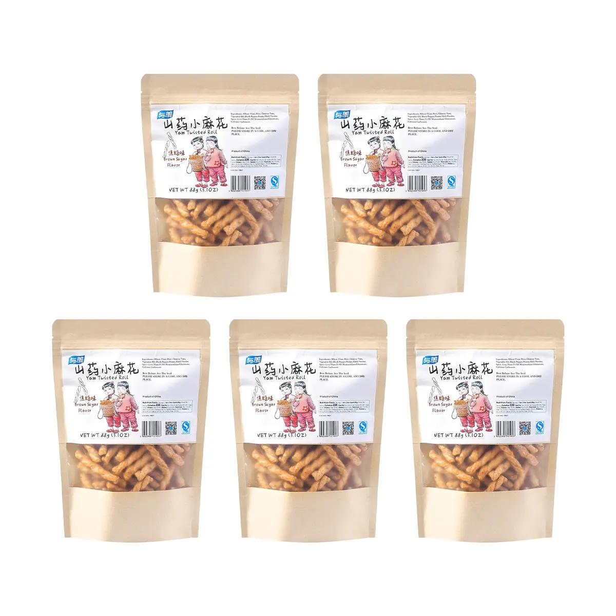 YUMEI YAM Twisted  Roll Caramel & Spicy Flavor  88g*5【Value Pack】