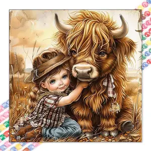 1 DIY handcraft diamond painting set, 5D diamond art set, DIY decoration, cow, grassland, warm. The diamond painting set contains all round diamonds, mosaic, diamond art, DIY home decoration, suitable for Christmas. Animals