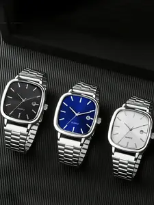 Men's Business Alloy Watch Set, Square Face with Calendar, Analog Quartz Movement, Mineral Glass, Perfect for Business Gatherings, Business Fashion Watches, Quartz Wristwatch, Square Dial Wristwatch