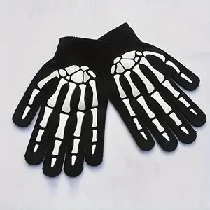 Skeleton Pattern Touch Screen Luminous Gloves, 1 Pair Outdoor Cycling Warm Knit Gloves, Sports & Outdoor Accessories for Women & Men, Halloween, Touchscreen Glove