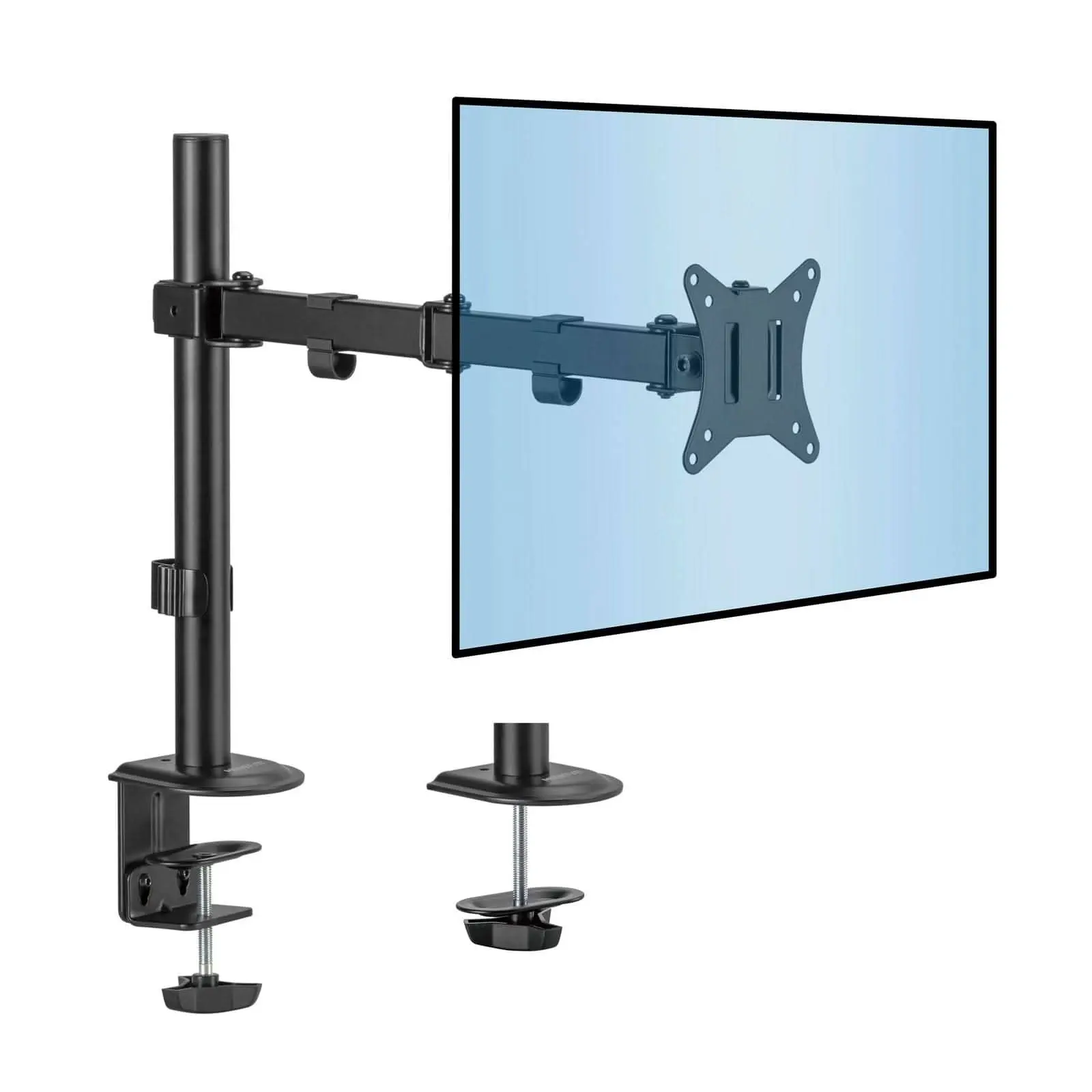 Mount-It! Steel Adjustable Single Monitor Desk Mount (Arm Platform & Stand) for Office Furniture Desks, 17"-32" Screens, 180° Swivel Aim-Tilt-Rotation, C-Clamp or Grommet, 19.8lbs Max Capacity, VESA 75x75mm/100x100mm, Easy Customization, Quick Setup