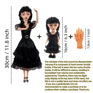 11 inch 6-inch Gothic black doll set,  princess doll, equipped with claws, black evening dress, high heels, and classic braids, suitable as a birthday or holiday gift toy for fans or friends