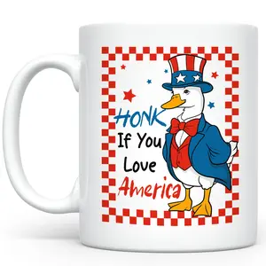 CupiCo Honk If You Love America Ceramic Mug, 4th Of July Coffee Mug, Independence Day Tea Cup, Funny Meme Party Ceramic Coffee 11Oz 15Oz Mug