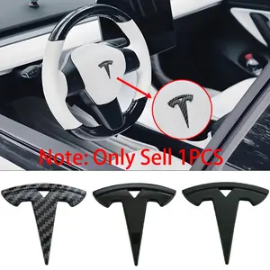 1Pcs ABS Tesla Logo Car Steering Wheel Center Emblem Badge Cover Sticker Decal Decoration Auto Accessories For Tesla Model Y Model 3 Car Stickers