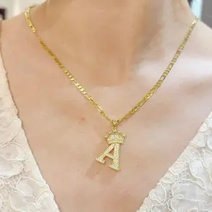 SHOW CRAFT Golden Zircon Crown Initial A-Z Pendant Necklace for Women 50+5 cm NK Chain Sparkling Fashion Jewelry Gift for Girls EleganceXINCY
