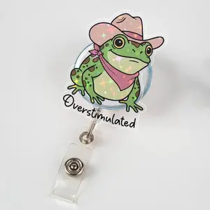 Overstimulated Cowboy Frog Badge Reel, Funny ID Clip