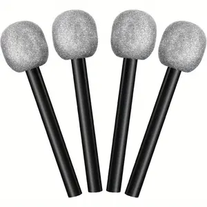 4pcs Fake Microphone Props, Glowing Microphone, Microphone Singing Supplies Rock Singer Halloween Plastic Glowing Microphone, Rock Star Props Suitable for Dance Party Performance Decoration