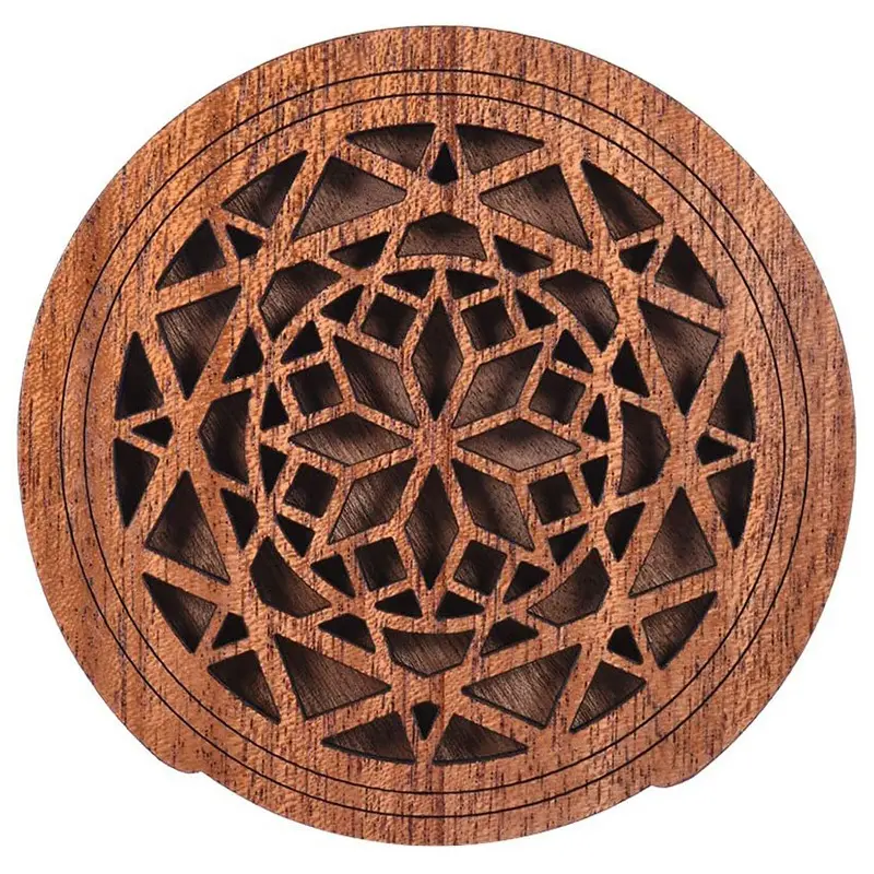 Mahogany Sound Hole Cover Block for EQ Folk Guitars - 1pc Hollow Pattern Design, Removable Back Plate, 10.5x0.9cm, Reduce Unwanted Feedback, Easy to Install, All Seasons Protection & Decoration for Live Amplified Use