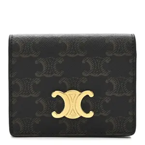 Pre-owned Celine Canvas Small Leather Goods Triomphe Compact Wallet Tan