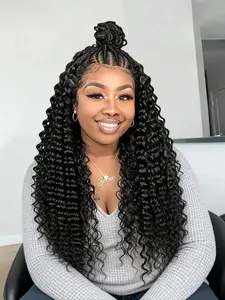 Goddess Braided Wig with High Bun, 24 Inch Deep Wave Curly Ends, HD Lace Natural Hairline, Lightweight Breathable Cap, Synthetic Wig