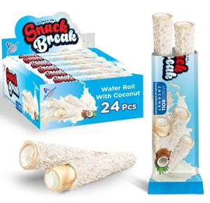 Coconut Wafer Rolls, Rolled Wafer Cookies, Coconut Coated Delicious Snack, Individually Wrapped, Crunchy Sticks for On-the-Go, Coffee, Tea, Pack of 24