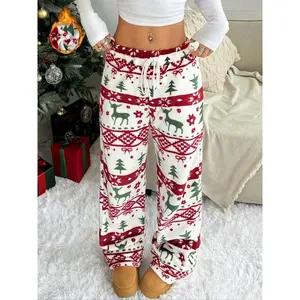 Women's Plush Wide Leg Pants, Christmas Long Fleece Trousers, Soft & Cozy Winter Wear, Perfect for Holiday Season（gift）