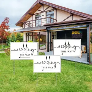 Wedding Direction Arrow Sign Set of 3, Dual-Sided Printed, Metal Stand Included, Perfect for Wedding Ceremonies and Banquets, 17x12 Inches