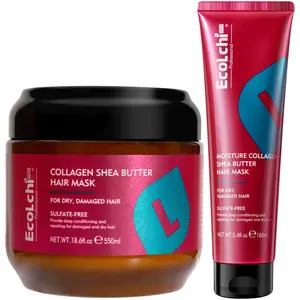 ECOLCHIPRO Collagen Shea Butter Hair Mask Set Deep Repair Conditioning Moisture Collagen Shea Butter Hair Treatment for Dry and Damaged Hair All Hair Types 550ml+160ml Argan Oil