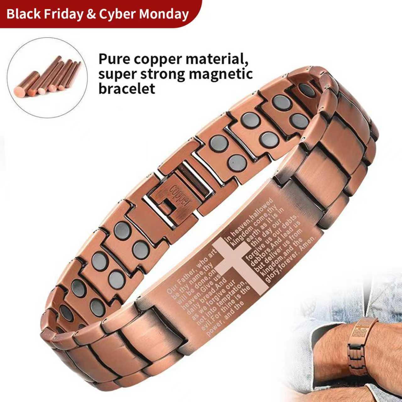 Men's copper bracelet, suitable for health care (relieving joint pain and promoting blood circulation). Made of high-quality copper and equipped with a 3800 gauss magnet. An excellent gift for your husband or elders!