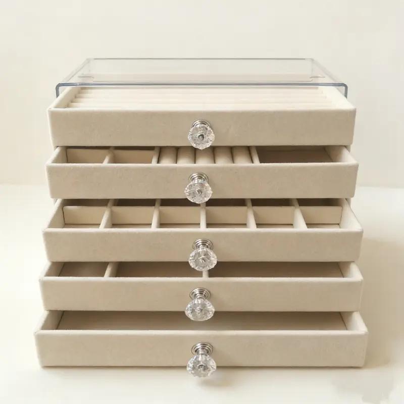 5 Drawer Acrylic Jewelry Organizer Box Clear Velvet Lined Storage Case with Removable Dividers Tangle Free for Earrings Necklaces Rings Bracelets Vanity Display Box for Women with Cleaning Cloth 5 Drawer Acrylic Jewelry Organizer Box Clear Velvet Lined Storage Case with Removable Dividers Tangle Free for Earrings Necklaces Rings Bracelets Vanity Display Box for Women with Cleaning Cloth