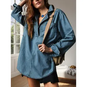 Women'sCasualDenimJacketforEverydayWearwithPocketandStripedDesignCoats