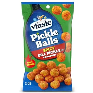 Pickle Balls, Spicy Dill Pickle Flavored Corn Puffs, Pickleball Gifts, Easter Basket Stuffer for Pickle Lovers, 2 oz.