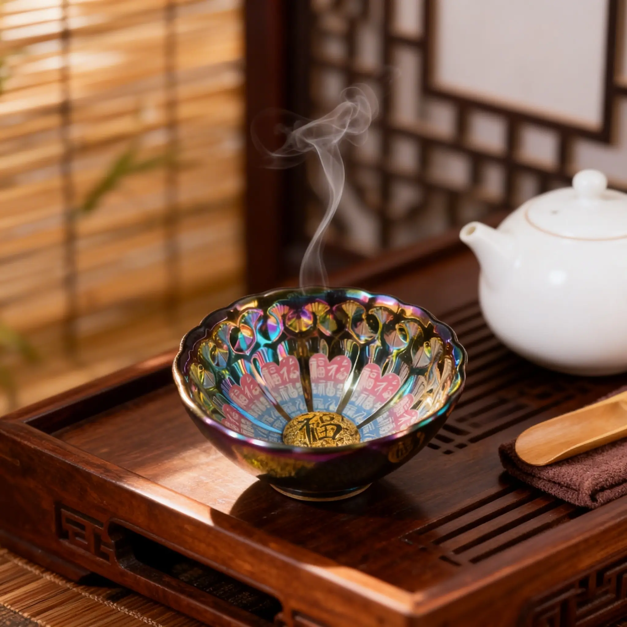 Colorful Gold Lotus Titanium Ceramic Tea Cup, Traditional Chinese Fu Character Teapot Master Cup, Handmade Craftsmanship, Prosperity Symbol Gift, Teacup, Drinkware