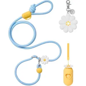 VETRESKA Hands-Free Dog Leash, 8FT Adjustable Rope Leash for Medium Large Dogs, Waist/Crossbody Slip Lead Leashes for Walking, No Pull Dog Leashes with Bag Dispenser, Clip, 3 in 1 Walk Kit (Daisy)