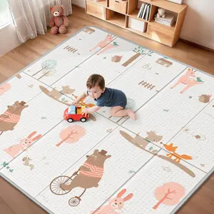 Foldable Baby Play Mat for Floor, PIGLOG 79x71 Extra Large Crawiling Play Mat for Babies, Waterproof & Portable Tummy Time and Non-Toxic Soft Foam Playmat for Infants, Toddlers