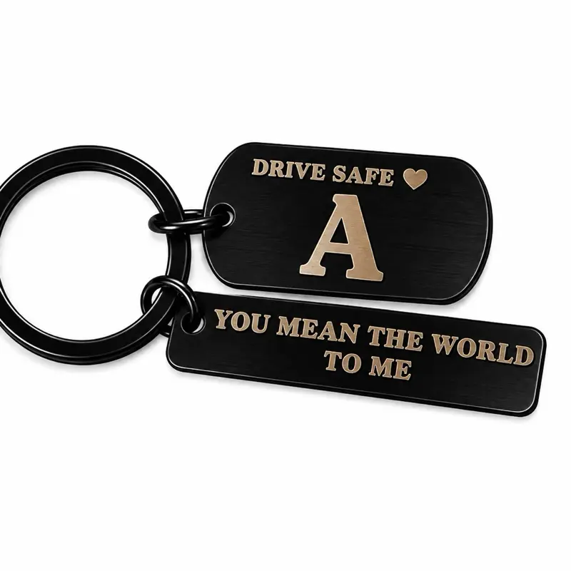 Personalized 26-Letter "Drive Safe" Keychain for Men and Women – Custom Initial Fashion Accessory with Multiple Patterns, Thoughtful Birthday, Anniversary, and Couple Gifts for Him or Her