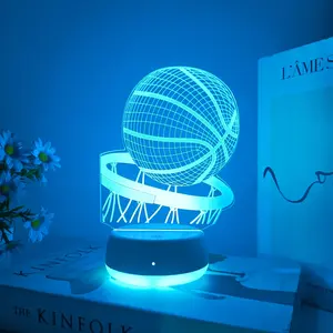 1pc Basketball 7-Color 3D Night Light Led Lighted, USB Powered Touch Switch Gradient Colors, Ideal Gift for Family & Friends, Decorative Lighting