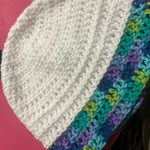 Beanie Gift - White and Multicolor Crochet Beanie with Unique Design