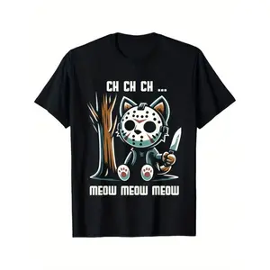 funny vintage graphic Cat Movie Horror T-shirt Cotton Casual Summer Tee, Trendy Tops Crew Neck Tee ,Pure Cotton