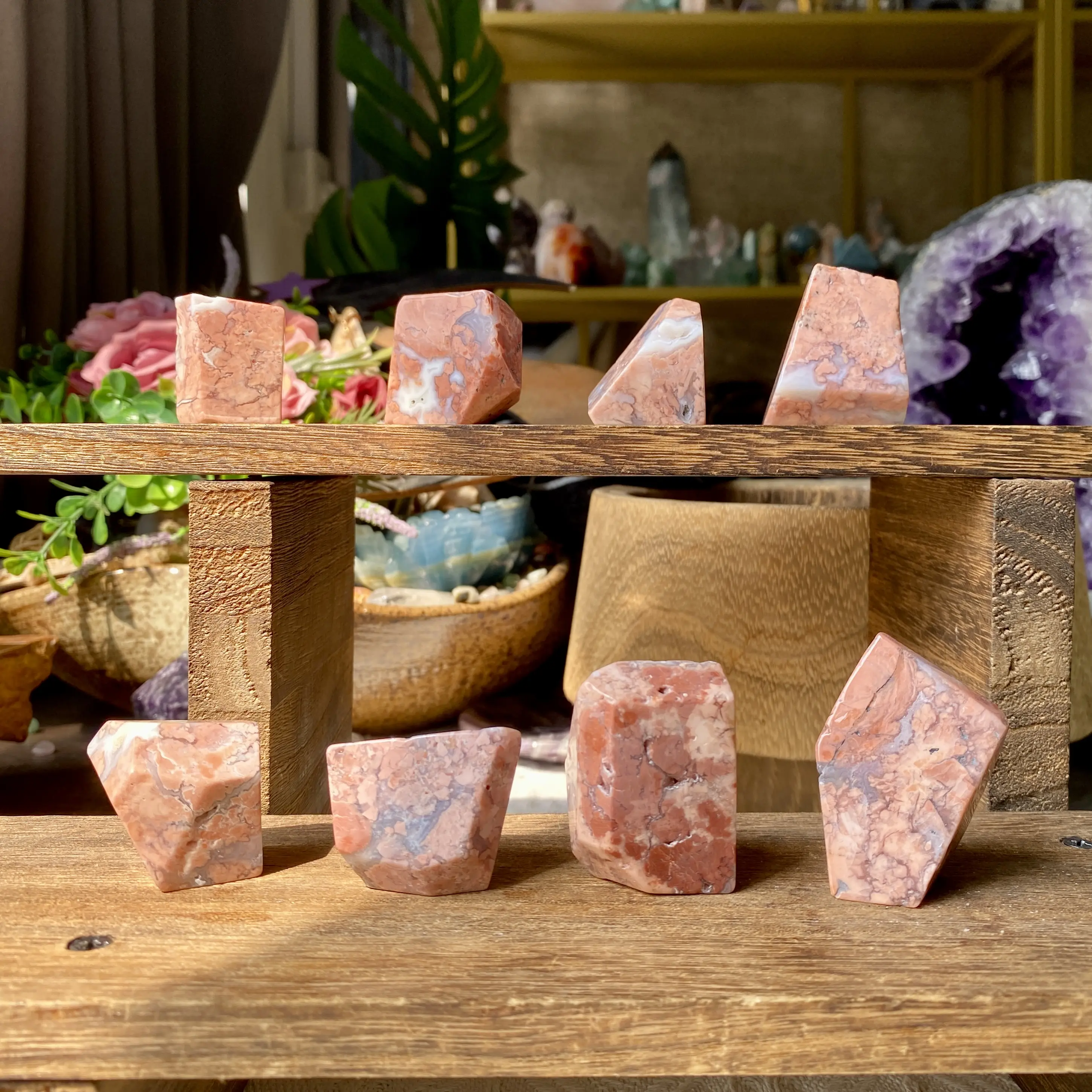 Natural Crystal Pink Agate Free Form Collection