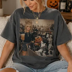 Comfort Colors Halloween Barbie Iced Coffee T-shirt, Retro Doll Face Meme Tee, Fall Spooky Halloween Gifts for Coffee Lovers