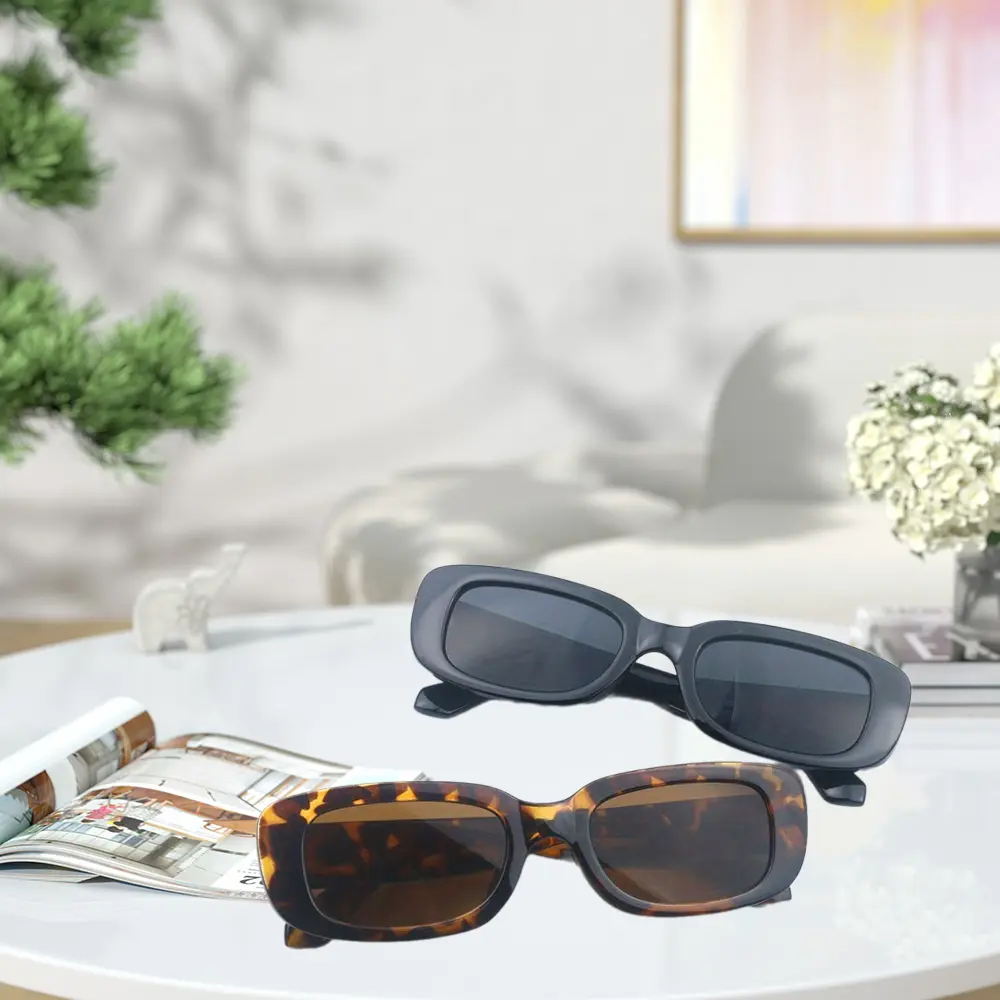 2pcs Rectangle Sunglasses Women Men Retro Square Chunky Shades Glasses UV Protection