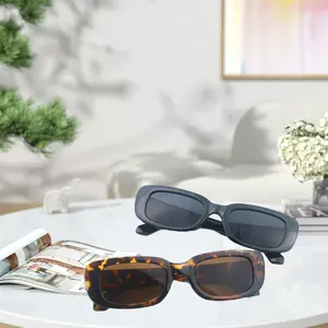2pcs Rectangle Sunglasses Women Men Retro Square Chunky Shades Glasses UV Protection