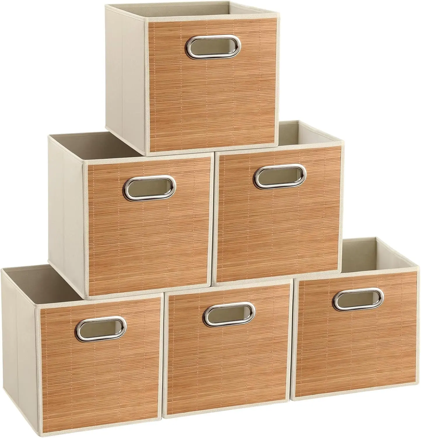 10.5x10.5in Bamboo Storage Cubes Storage Baskets, 6-Pack Foldable Handwoven Bamboo Strip Wicker Basket, Wicker Cube Storage Bins for Organization, Closet, Shelves, Home, Offices