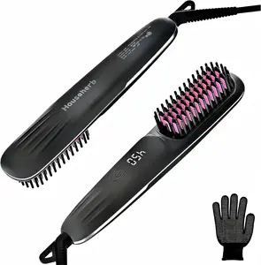 Hair Straightener Brush for Women, 2-in-1 Hot Comb & Straightening Brush with 9 Temperature Settings, Up to 450℉ for Frizz-Free, Smooth Hair – Perfect for Home, Office & Travel (Grey)