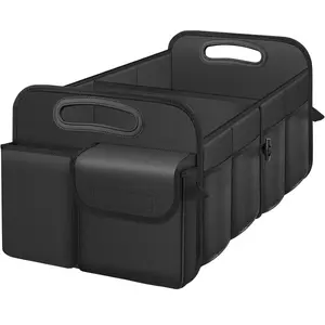 Car Trunk Organizer for SUV - Collapsible Multi Compartment Truck Organizers and Storage Strong Handles, 100L Large Capacity Waterproof, Foldable Car Storage Organizer for Women and Men,Black