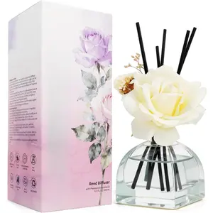 Reed Diffusers Set Flower Scented Diffuser for 140 Days, Flower Diffuser 8.5 fl oz with Dried  and Decorative Rose, Long Lasting   with 10 Sticks for Bathroom, Shelf, Office Decor