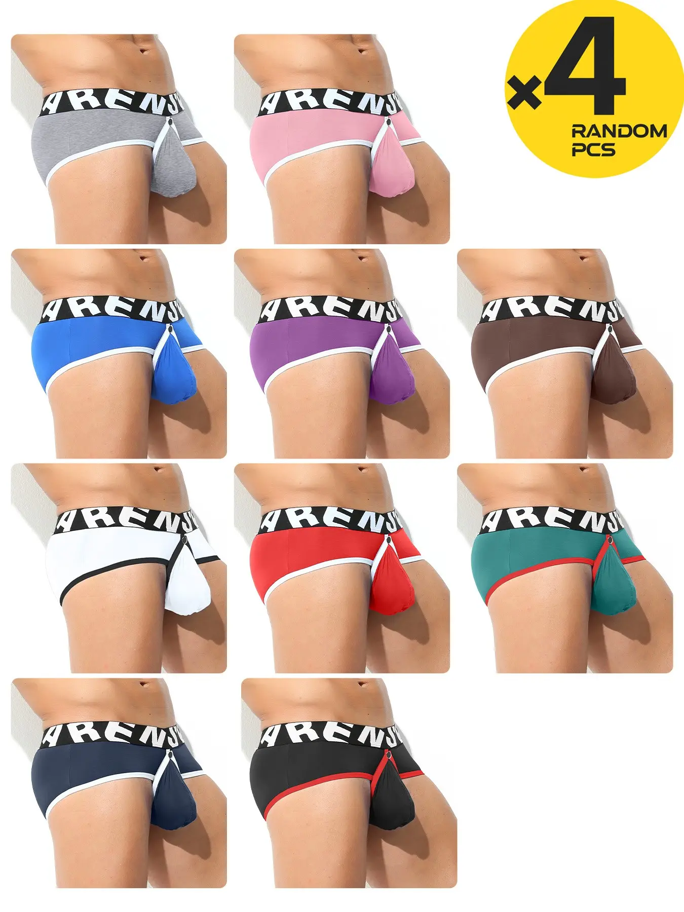 2/3/4 Pcs Random Color Men's Bamboo Fiber Slim Fit Plain Triangle Briefs, Removable Hanging Pouch & Back Opening Design, Breathable Comfort for Sports & Fitness