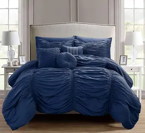 Mocassi 10-Piece Pleated Bed-in-a-Bag Comforter Set with Sheet Set, Storage Pockets and Decorative Pillows, Hotel Premier Feel