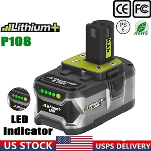 2025new 6.0Ah For RYOBI 18V Battery One+ Plus High Capacity P108 Lithium-Ion P102 P103