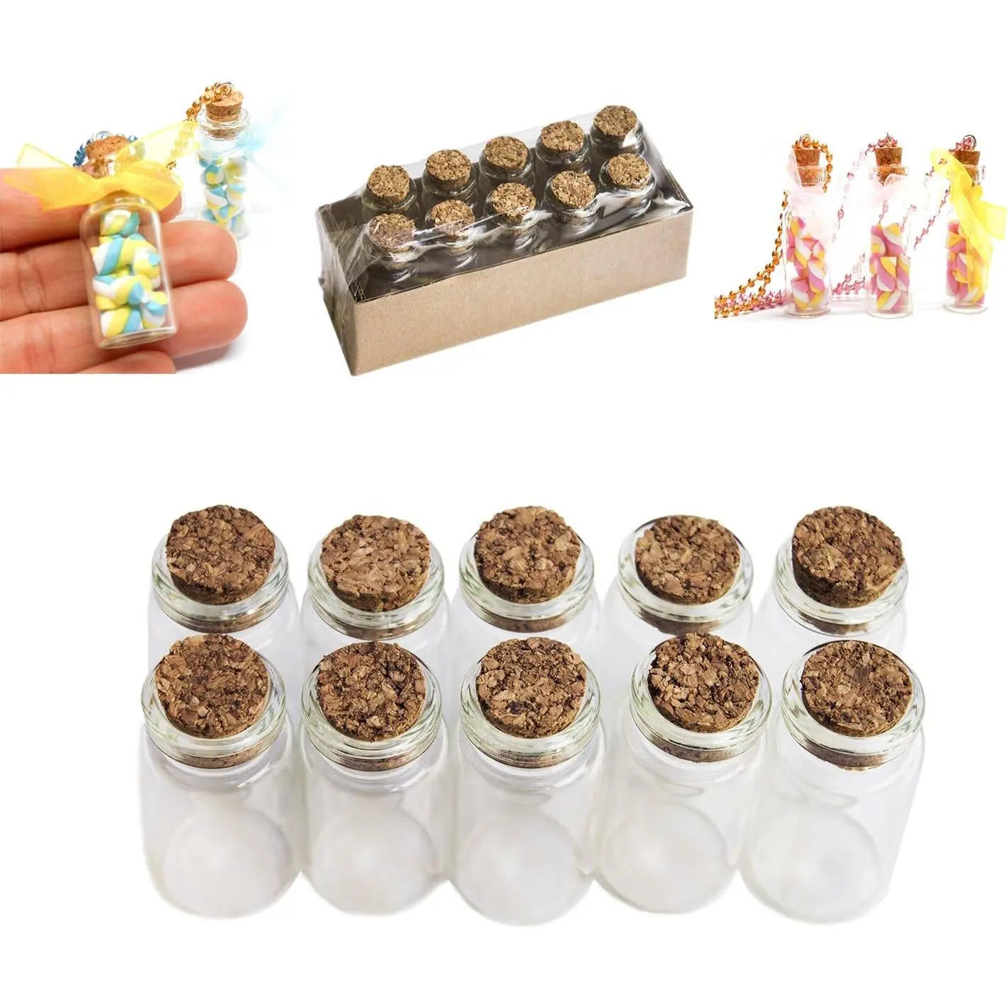 Mini Overall Decorative Bottles Cork Tops for Camping Project, Arts & Crafts, , Stranded  Message, Wedding Wish, Party Favors - 1 Milliliters - Glass