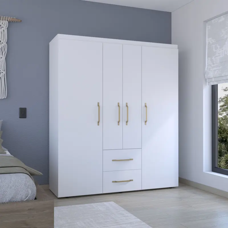 Bariloche Wardrobe Multi-Section Storage with Hanging Rods Shelves and 2 Drawers White