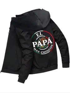 Tiktok Trendy El Papa Mas Chingon Graphic Long Sleeve Hoodie Jacket, Streetwear & Comfortable Home Wear, Mexican Cultural Art Print Viral Casual Fitted Coat