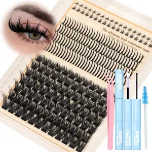 Volume Eyelash Clusters Kit with Spike Lash Cluster Bottom Individual Lash Extensions Wispy Individual Eyelash Extensions Kit with Lash Bond and Seal Natural DIY Lash Clusters at Home