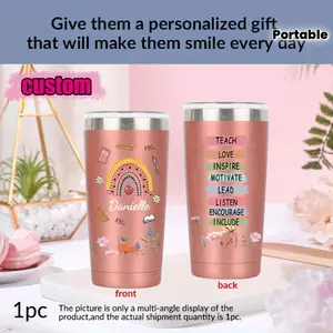 A 20Oz Stainless Steel Travel Mug with a Lid, Customizable with a Name, Featuring a Rainbow Floral Design. It'S a Portable Coffee And Juice Cup Suitable for Outdoor Activities Like Camping And Hiking