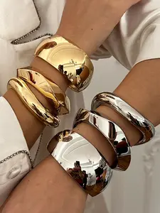 Fashion Heavy Metal Stackable Party Bracelet Set, 3 Piece Glossy Hug Irregular Bangles, Trendy Jewelry for Women