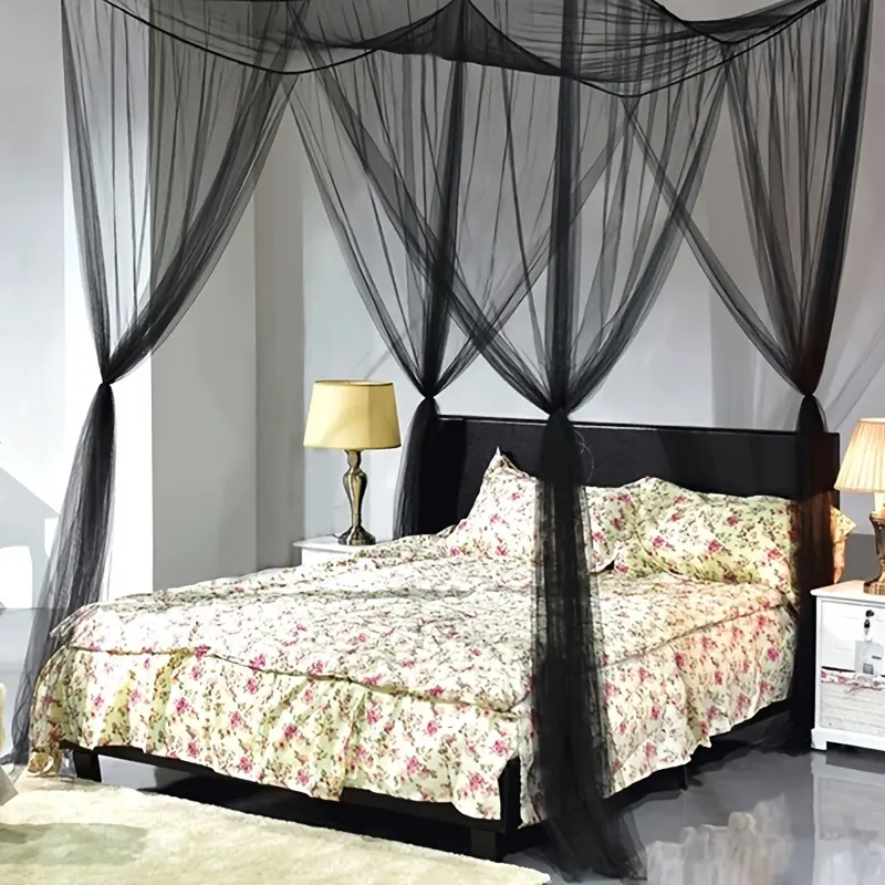 Elegant Fabric 4-Corner Bed Canopy, 1pc Multi-Layer Yarn Mosquito Net for Bedroom, Guest Room