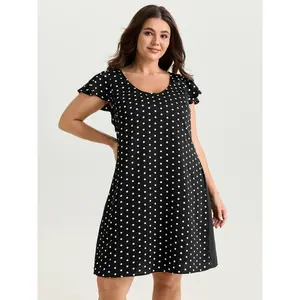 BLOOMCHIC Plus Size Polka Dots Round Neckline Mini Dress [M-6X]2026 Summer Vibes Swimweek