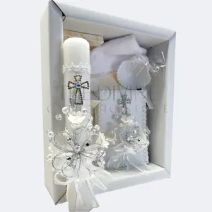 Baptism Candle Set 5pc | Candle Shell Towel Rosary Bible | Catholic Baptism Gift Set | Keepsake Box | Bautizo