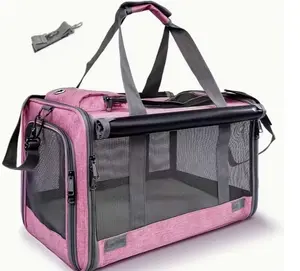 Pink Airline Approved Pet Carrier Durable Breathable Medium Cat And Small Dog Carrier Soft Sided Collapsible Travel Crate With Privacy Features Easy To Carry Polyester Zipper Closure Portable Pet Kennel Privacy Pet Bag